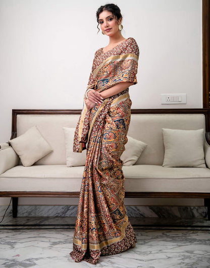 Multicoloured Silk Printed Saree