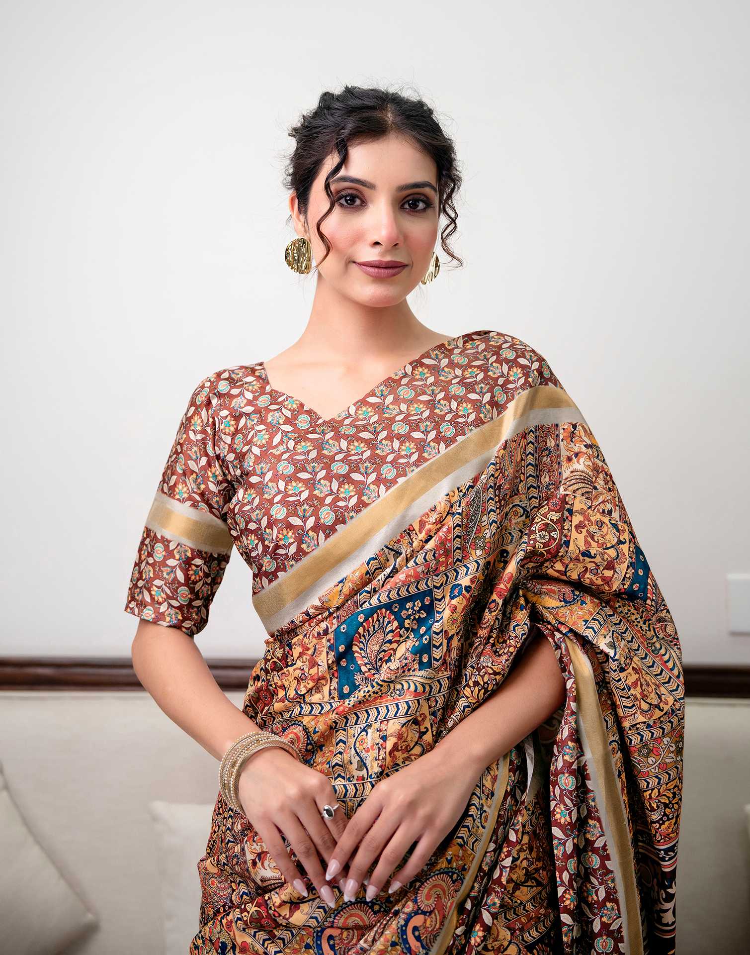 Multicoloured Silk Printed Saree