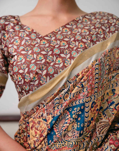 Multicoloured Silk Printed Saree