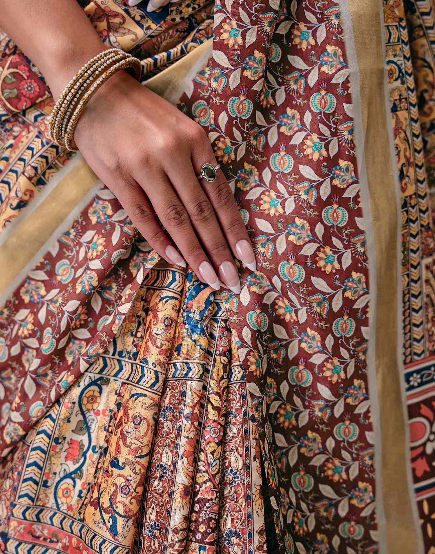Multicoloured Silk Printed Saree