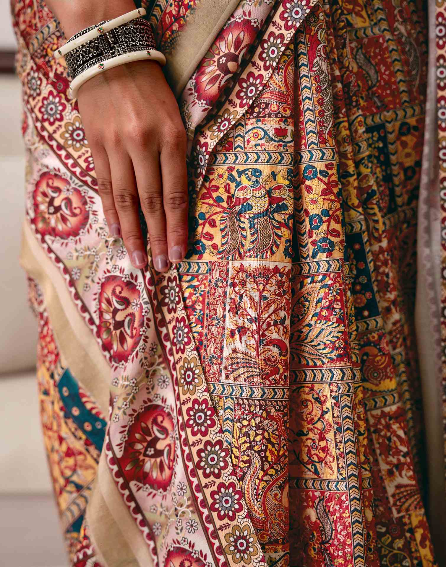 Multicoloured Silk Printed Saree