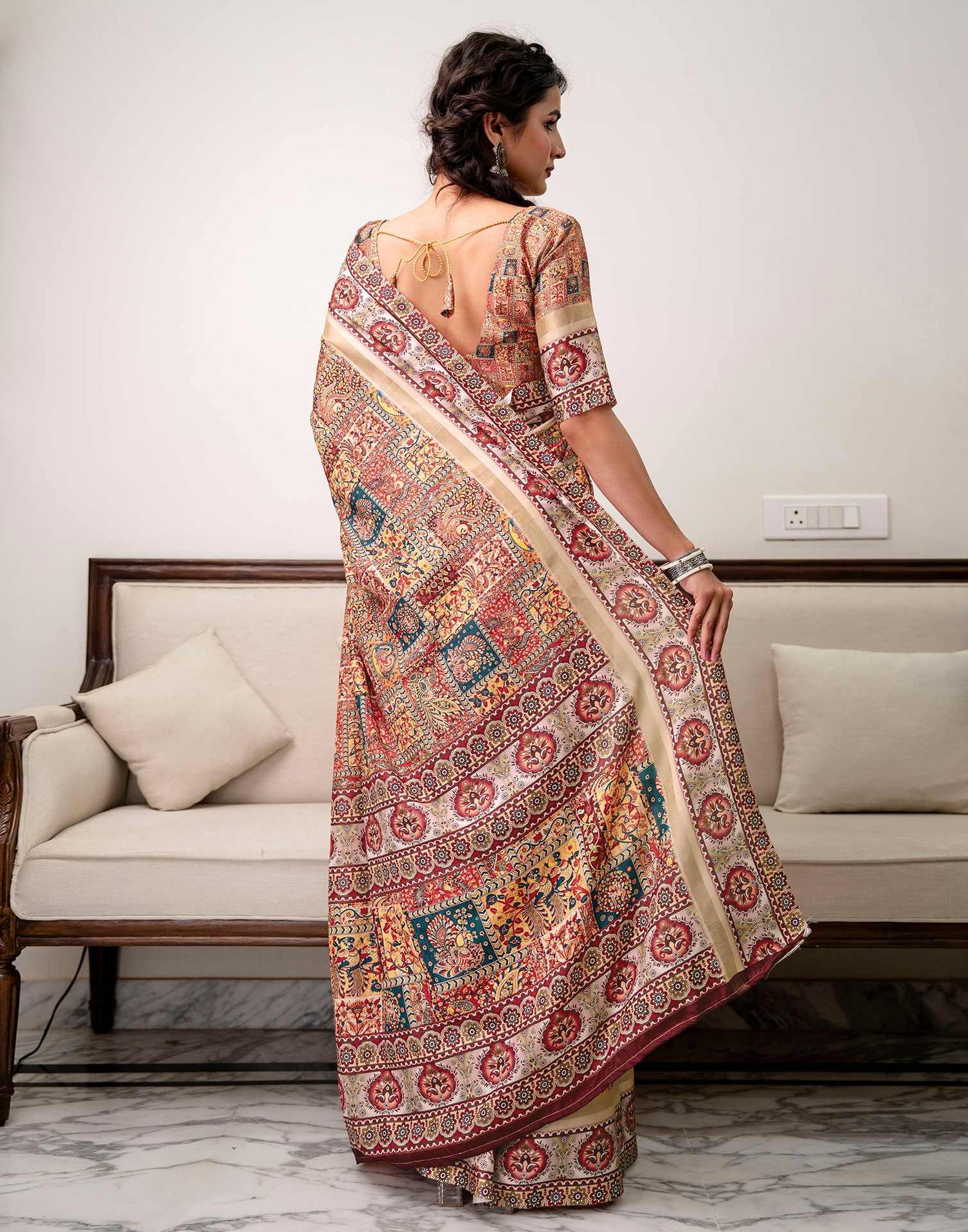Multicoloured Silk Printed Saree