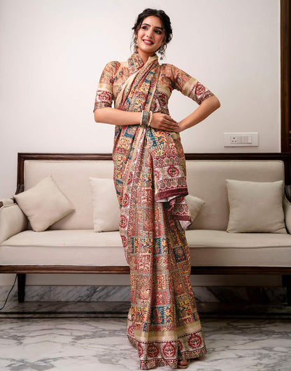 Multicoloured Silk Printed Saree
