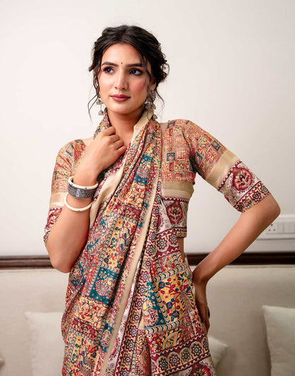 Multicoloured Silk Printed Saree