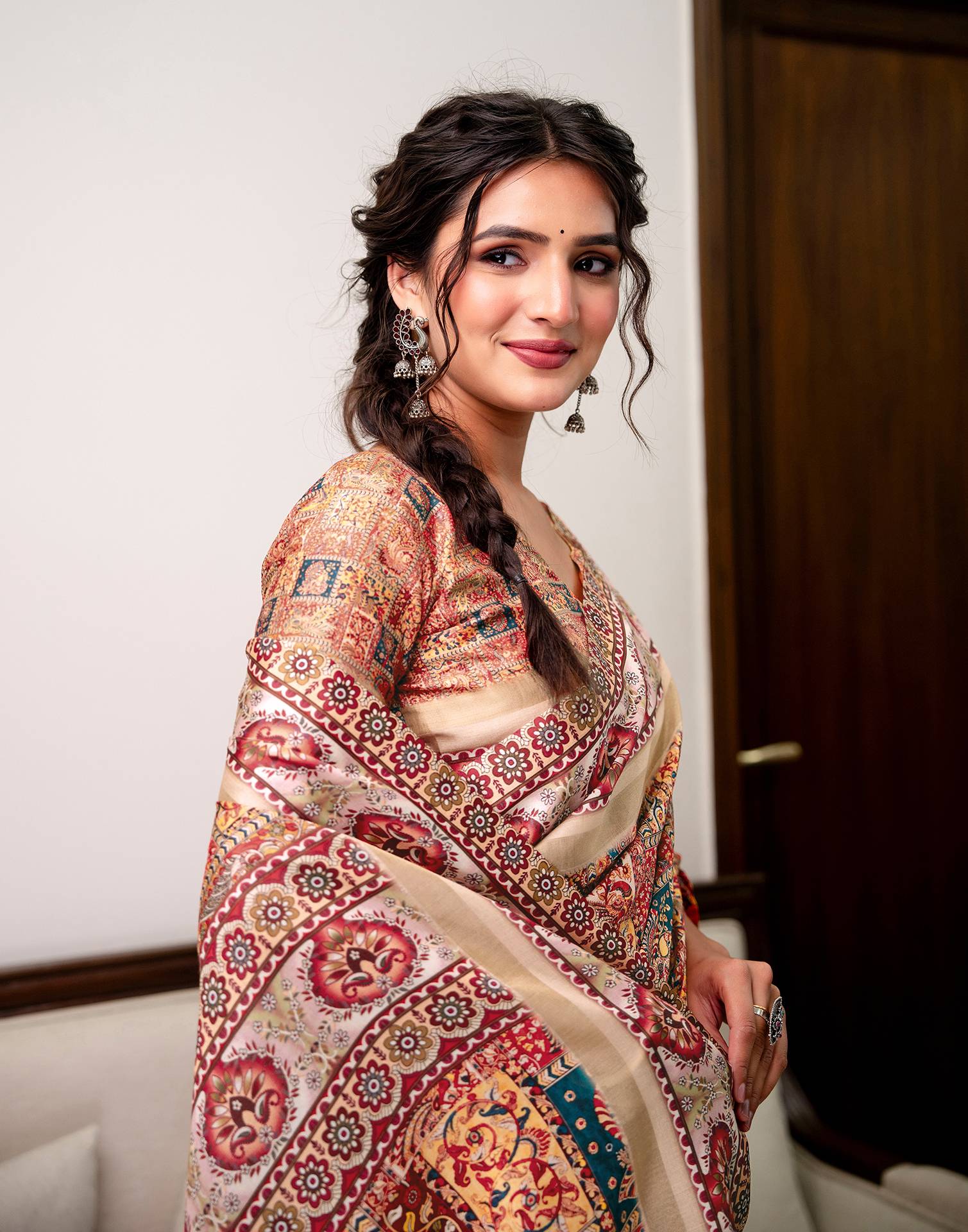Multicoloured Silk Printed Saree