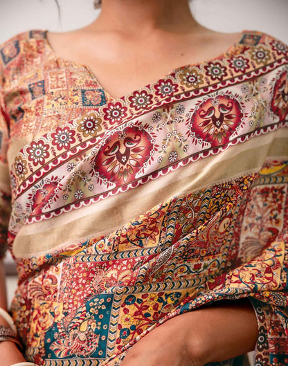 Multicoloured Silk Printed Saree