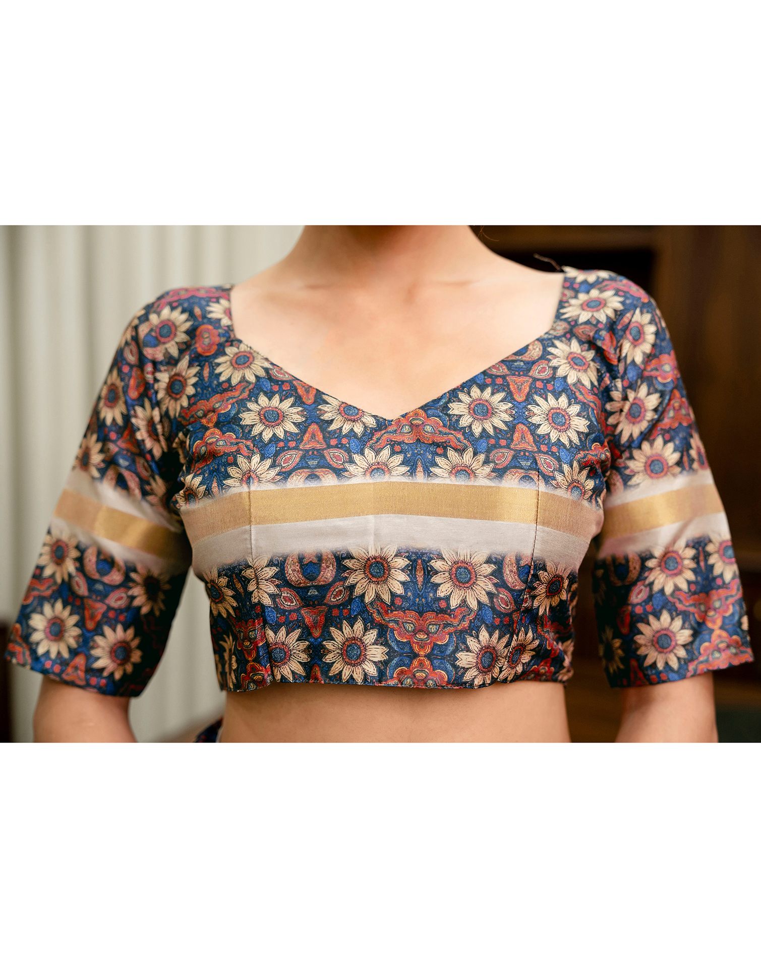 Navy Blue Silk Printed Saree