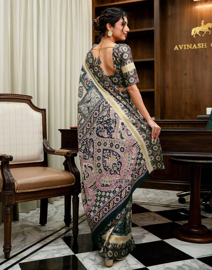 Navy Blue Silk Printed Saree
