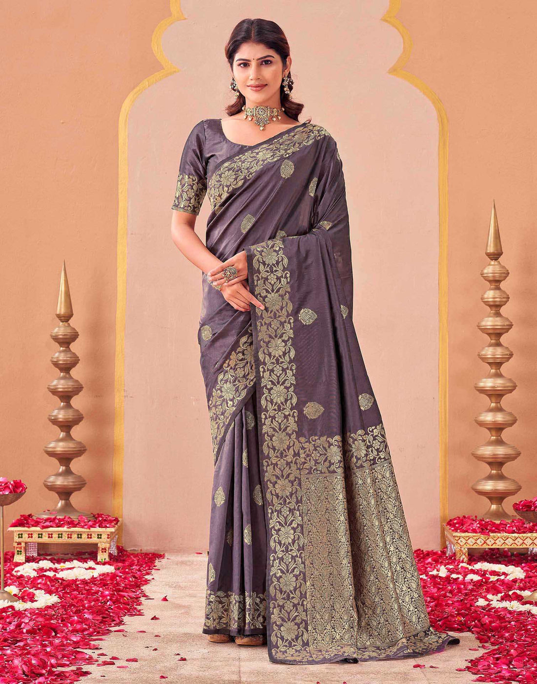 Dusty Purple Silk Woven Banarasi Saree