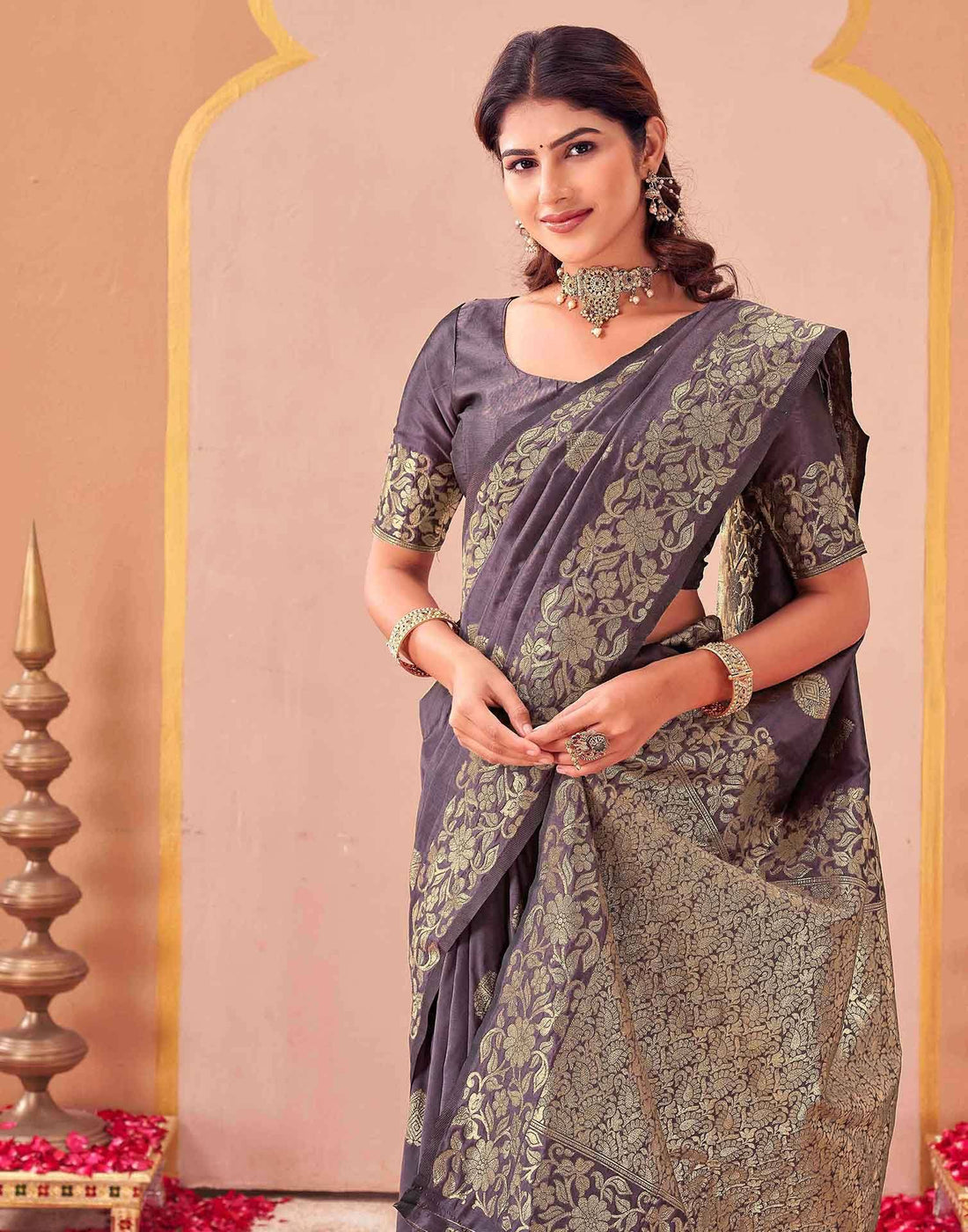 Dusty Purple Silk Woven Banarasi Saree