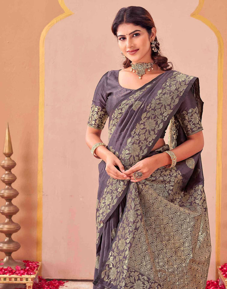 Dusty Purple Silk Woven Banarasi Saree