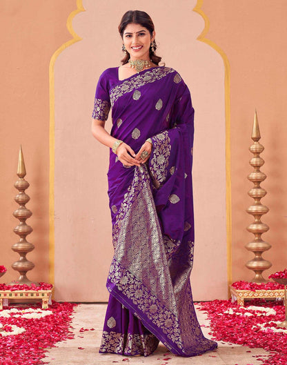 Purple Silk Woven Banarasi Saree