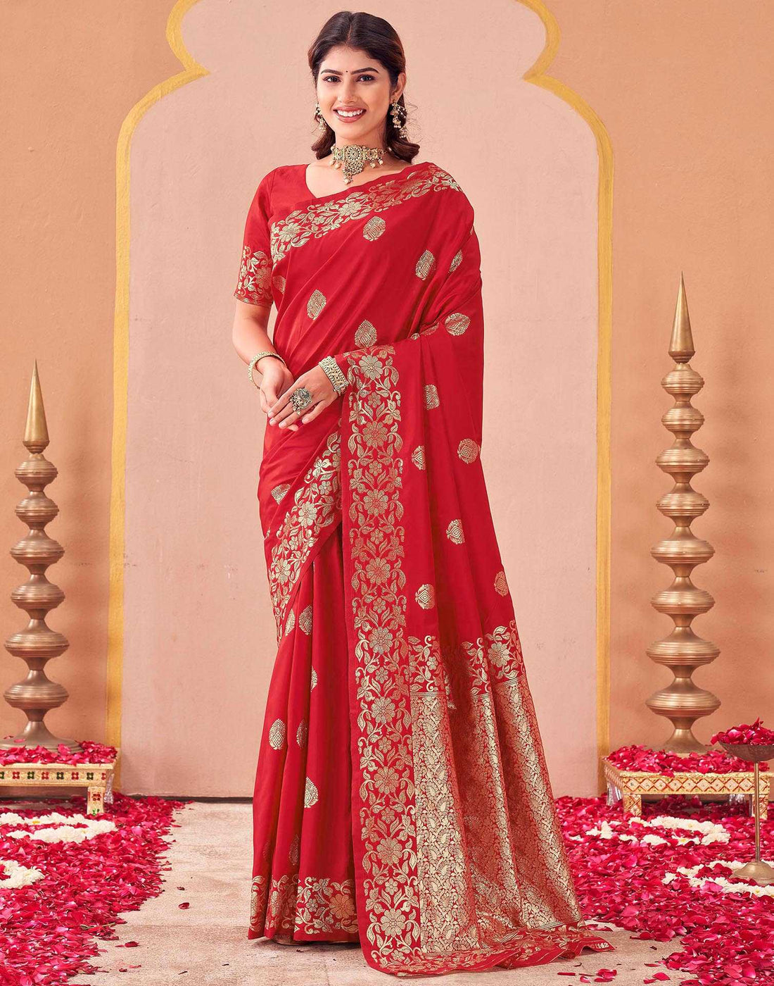Red Silk Woven Banarasi Saree