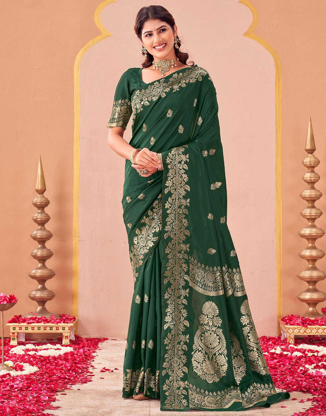 Dark Green Silk Woven Banarasi Saree