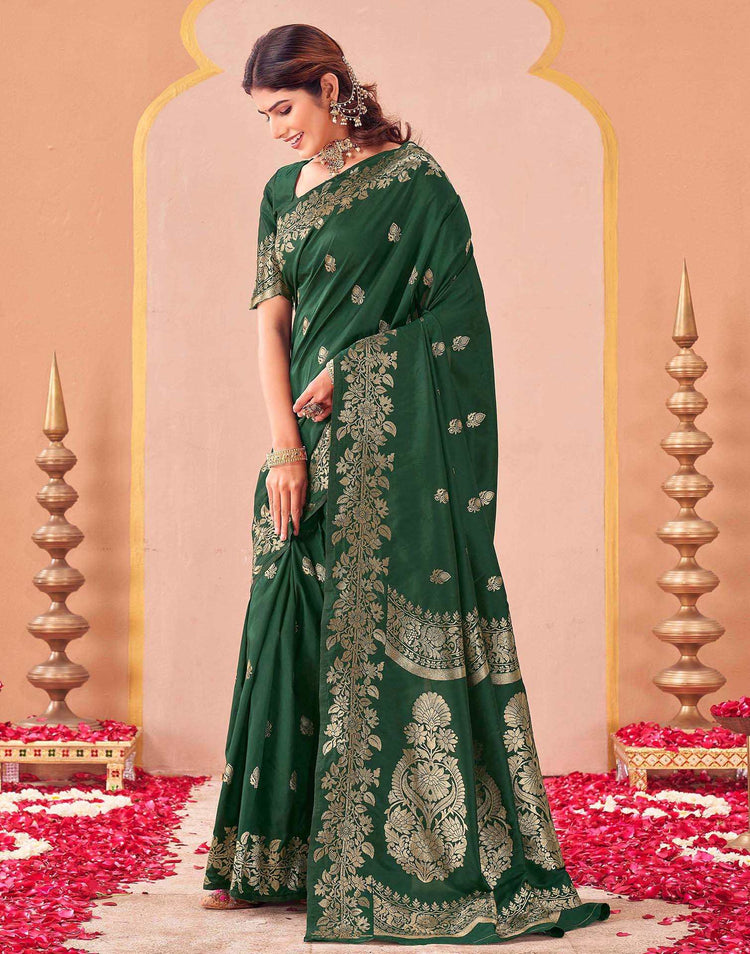 Dark Green Silk Woven Banarasi Saree
