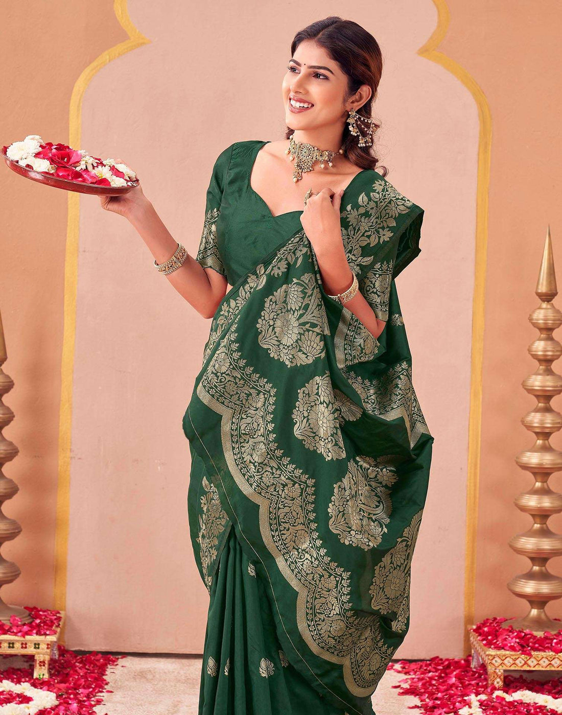 Dark Green Silk Woven Banarasi Saree