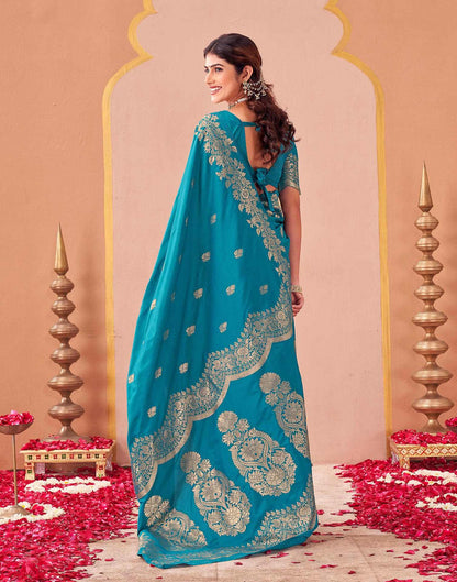 Teal Blue Silk Woven Banarasi Saree