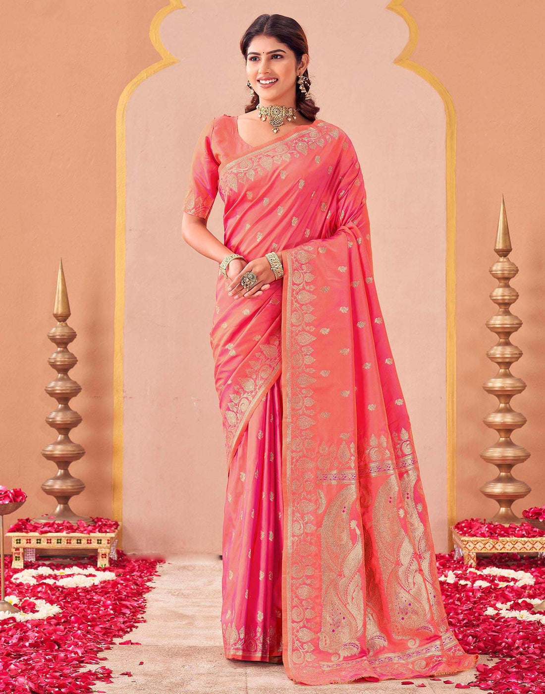 Orange Silk Woven Banarasi Saree