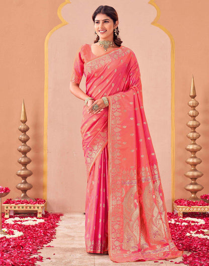Orange Silk Woven Banarasi Saree