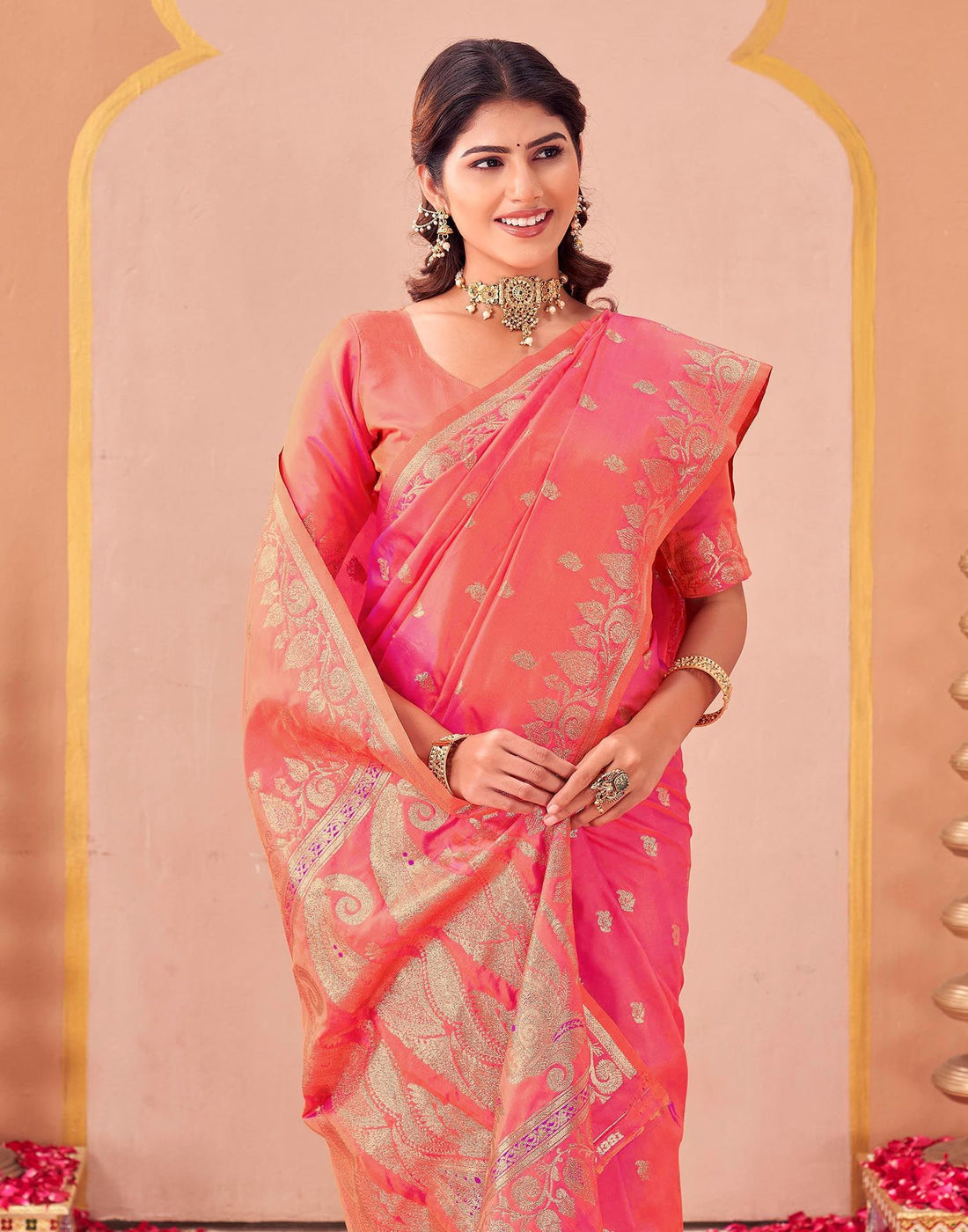 Orange Silk Woven Banarasi Saree