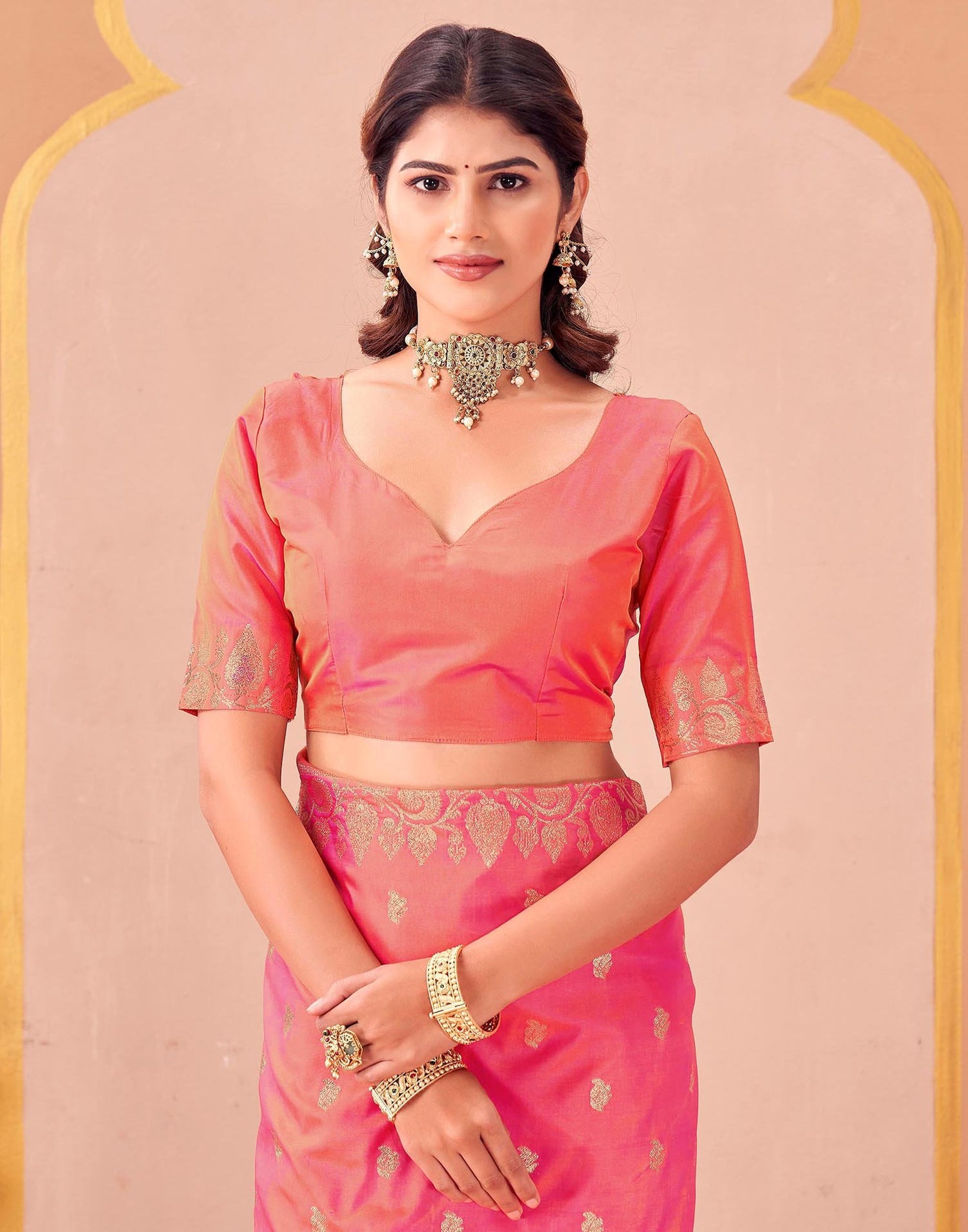 Orange Silk Woven Banarasi Saree