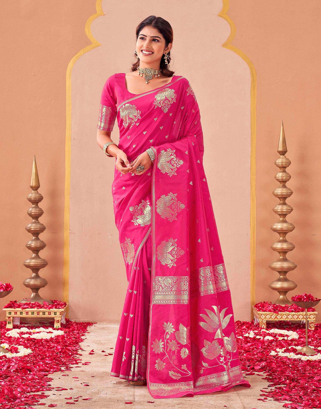 Rani Pink Silk Woven Banarasi Saree