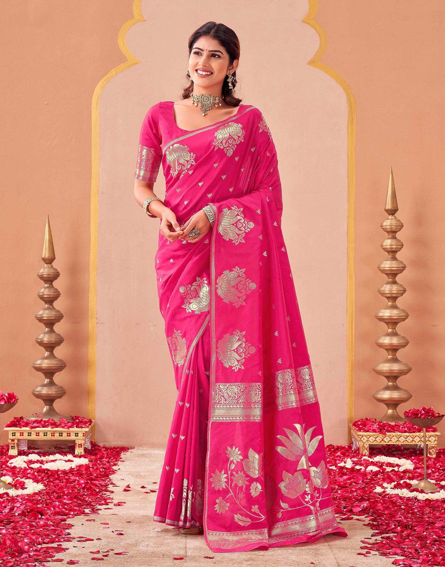 Rani Pink Silk Woven Banarasi Saree