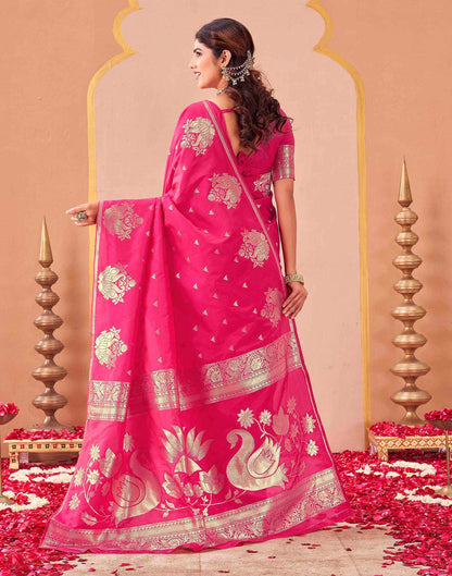 Rani Pink Silk Woven Banarasi Saree