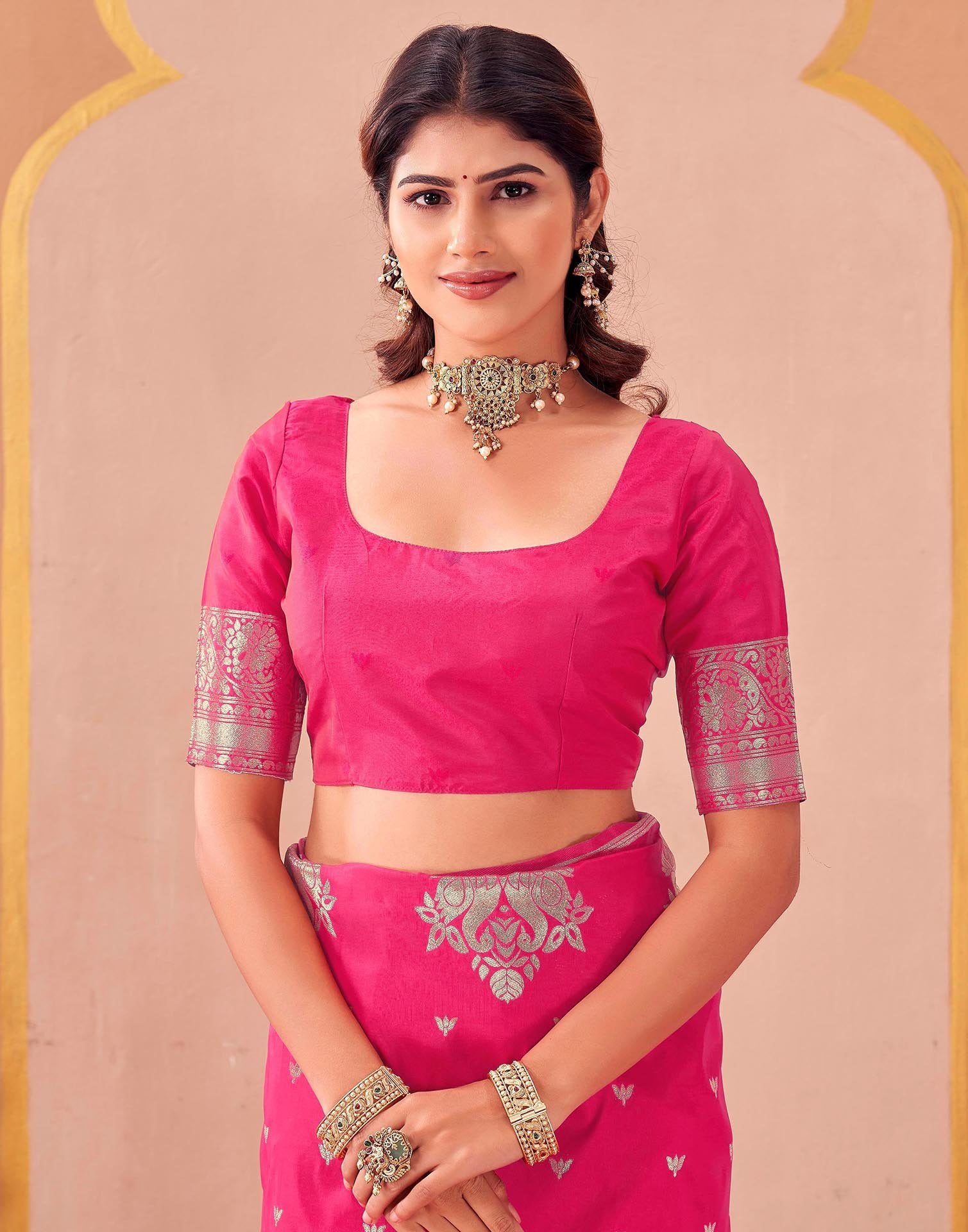 Rani Pink Silk Woven Banarasi Saree