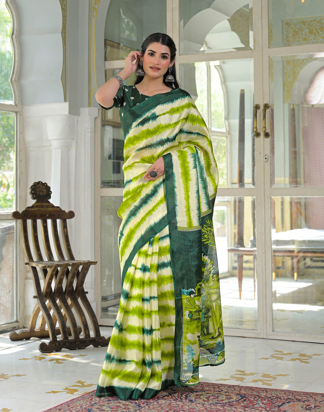 Light Green Khadi Printed Saree
