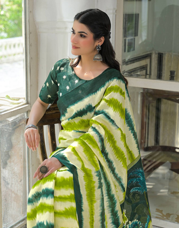 Light Green Khadi Printed Saree