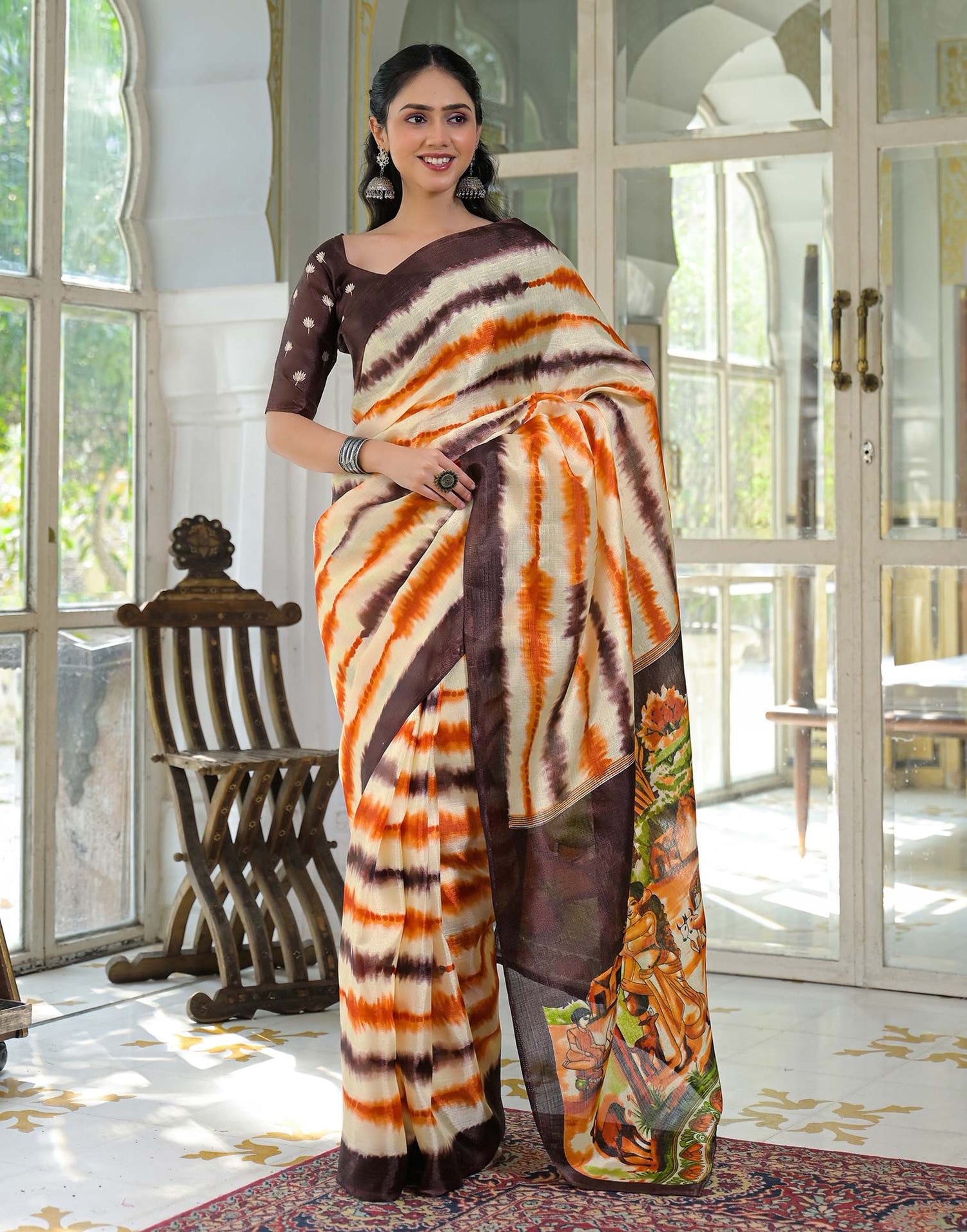 Off White Khadi Printed Saree