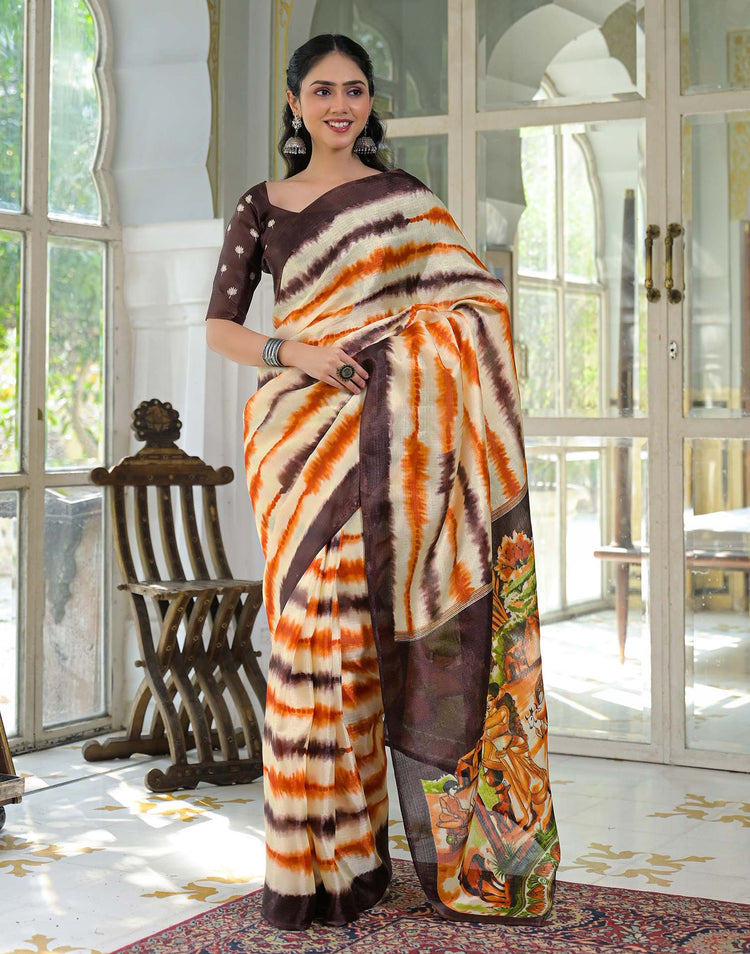 Off White Khadi Printed Saree