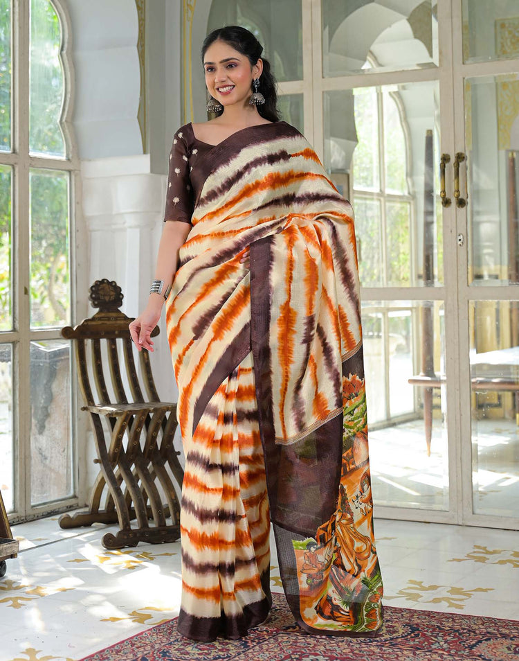 Off White Khadi Printed Saree