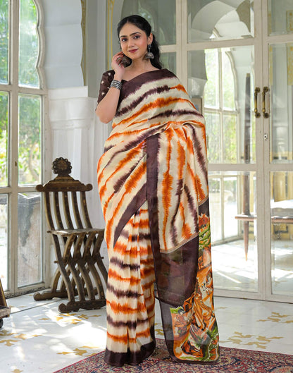 Off White Khadi Printed Saree