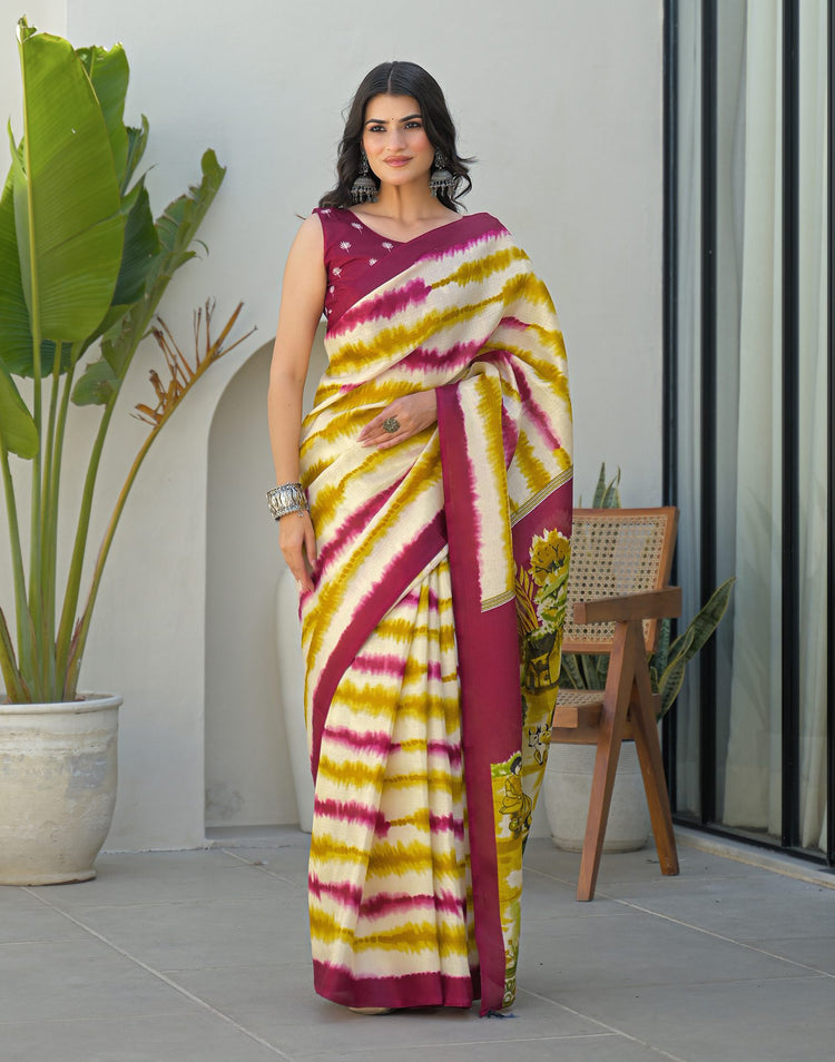 Mustard Yellow Khadi Printed Saree
