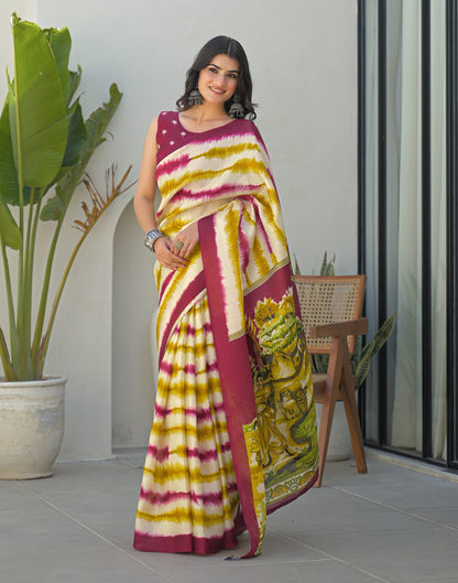 Mustard Yellow Khadi Printed Saree