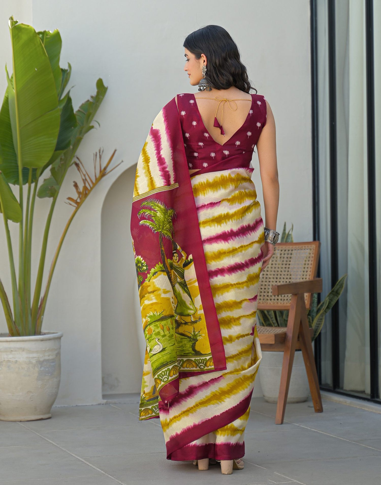 Mustard Yellow Khadi Printed Saree