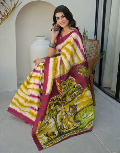Mustard Yellow Khadi Printed Saree