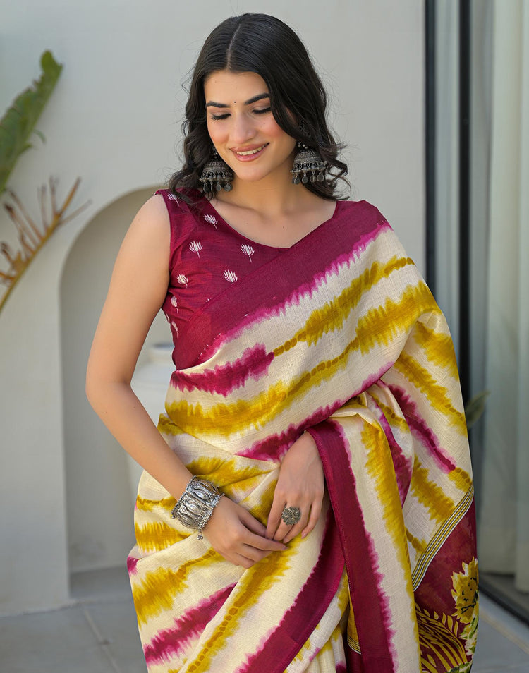 Mustard Yellow Khadi Printed Saree