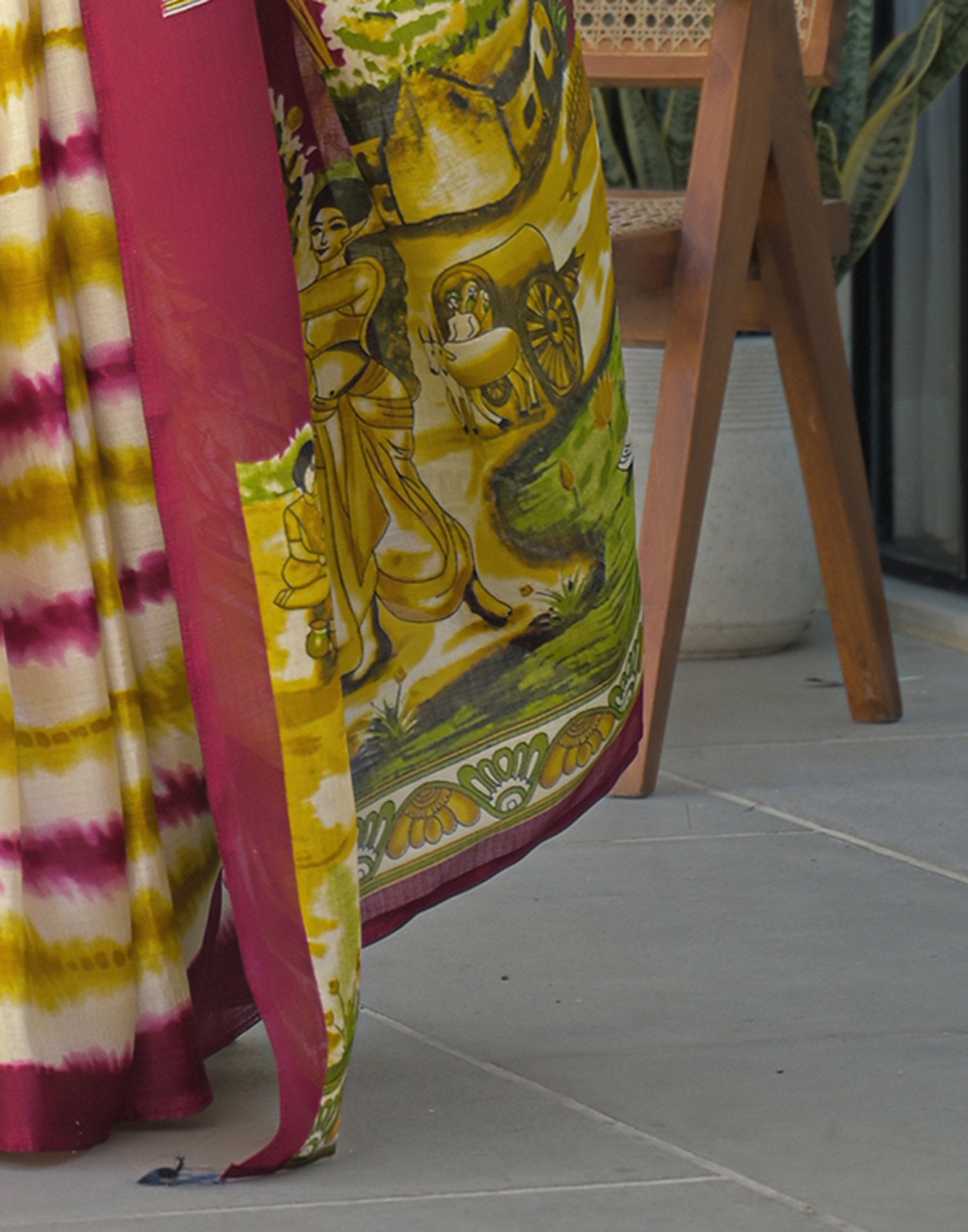 Mustard Yellow Khadi Printed Saree