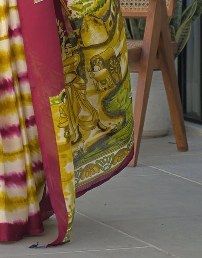 Mustard Yellow Khadi Printed Saree