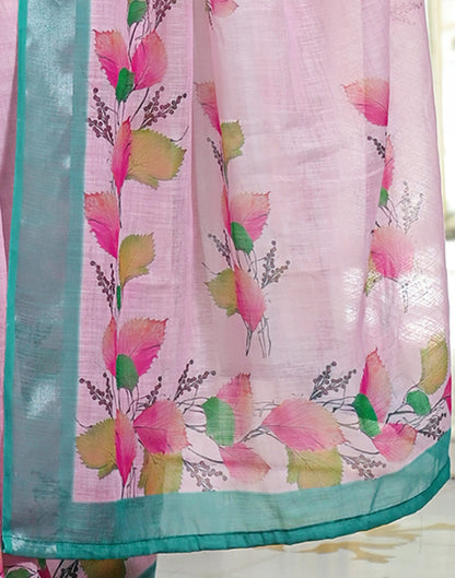 Light Pink Linen Floral Printed Saree