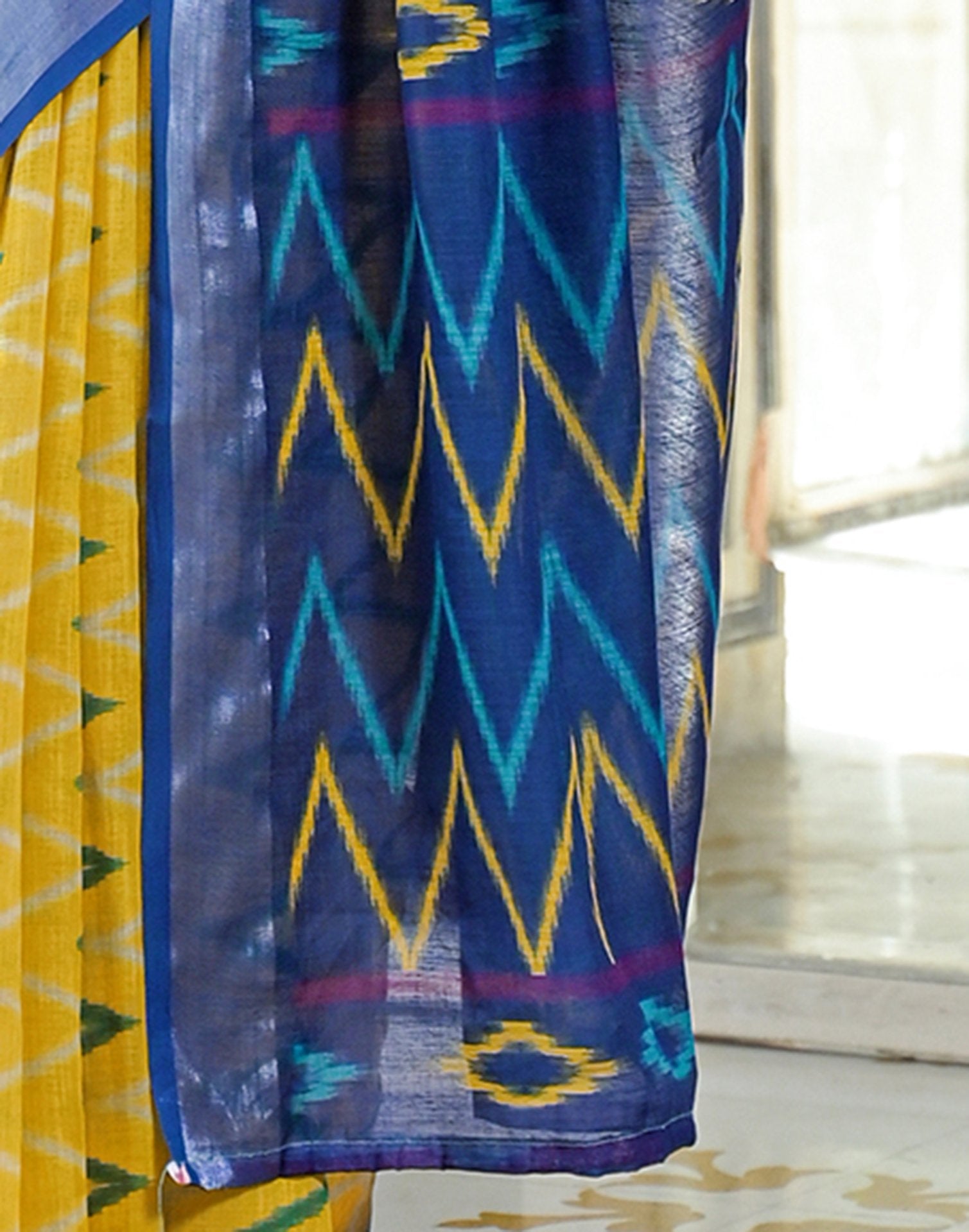 Yellow Linen Floral Printed Saree