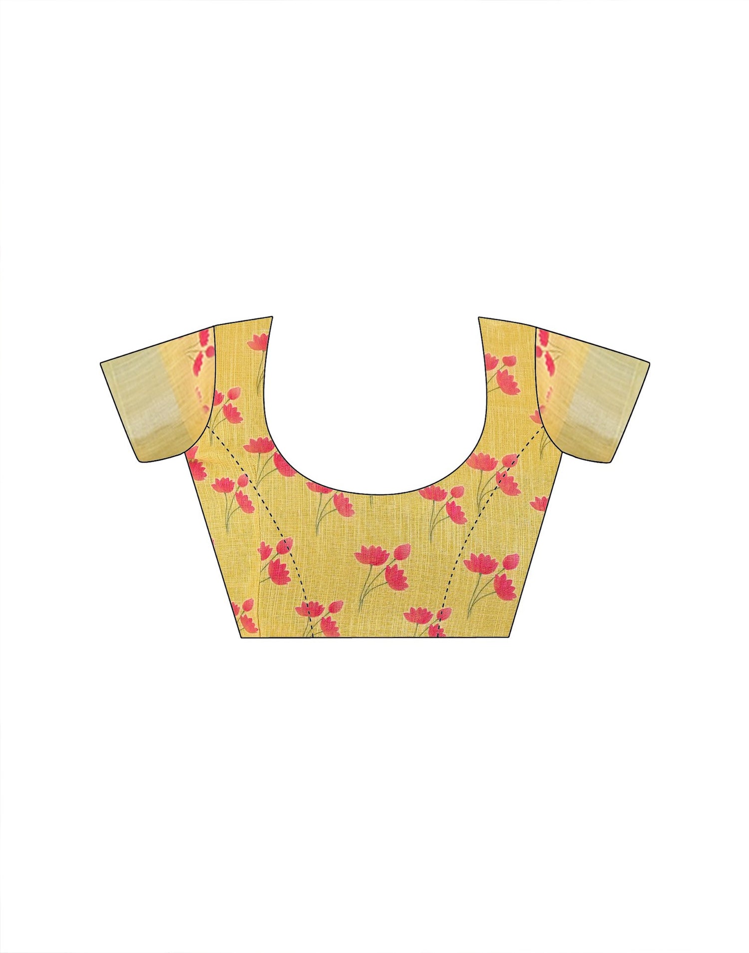 Light Yellow Linen Floral Printed Saree