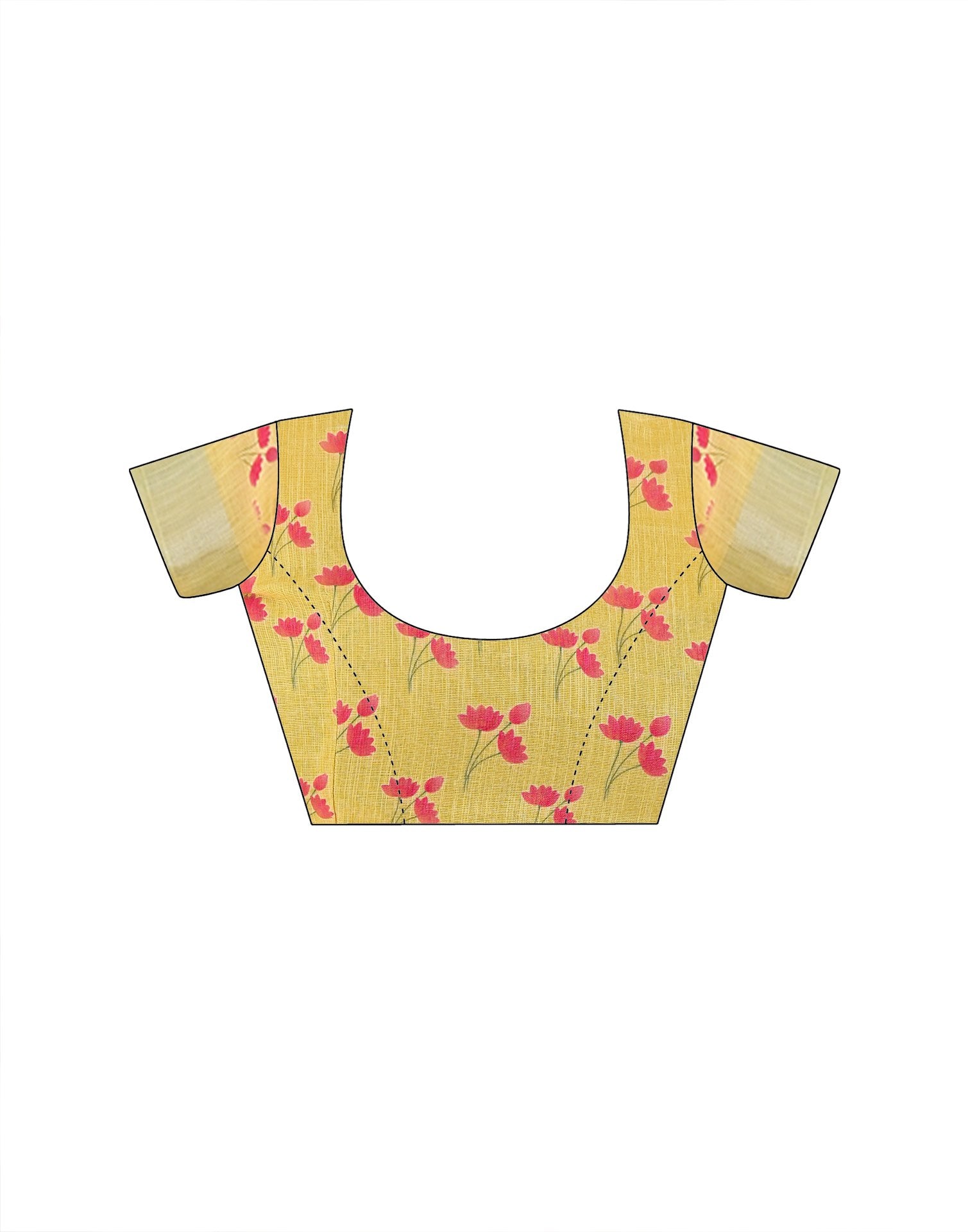 Light Yellow Linen Floral Printed Saree