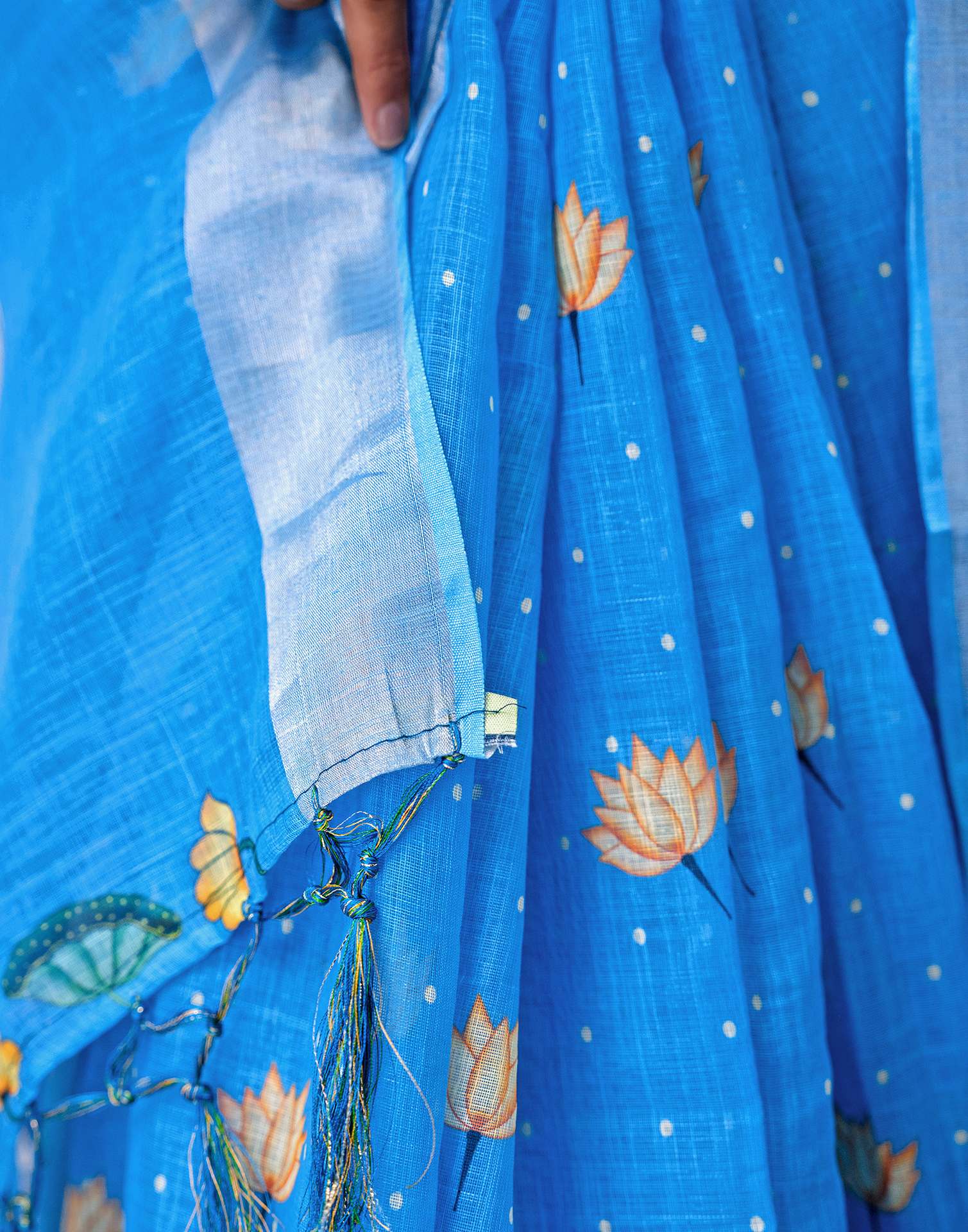 Sky Blue Linen Printed Saree 