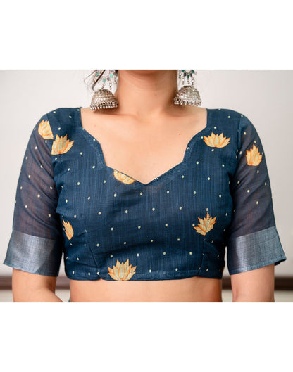 Sky Blue Linen Printed Saree 