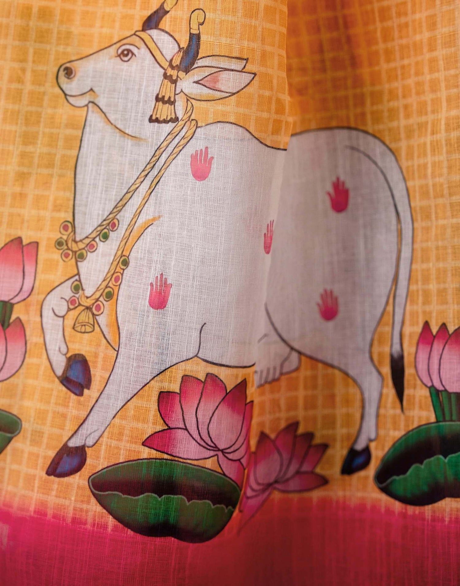 Orange Linen Printed Saree 
