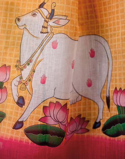 Orange Linen Printed Saree 